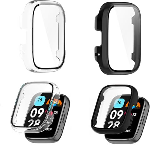 2Pcs Funda Compatible con Xiaomi Redmi Watch 3 Active/Lite Funda Protectora Ultra Delgada para Reloj Inteligente Protección Completa Duro Anti-arañazos Carcasa Cover Pantalla Funda HD Vidrio Templado
