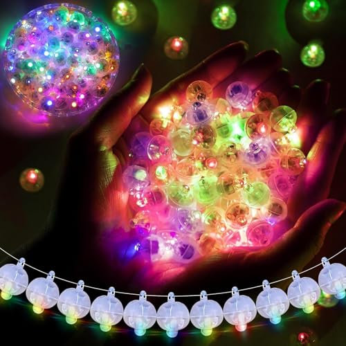 Sunshine smile 60 Stück 8 Colors LED Ballonlichter mit Haken,LED Ballons,Ballon Lichter,Ballonlicht,Runde Party Licht für Geburtstag Hochzeit Halloween Weihnachten Dekoratio