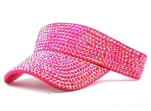 Bling Sun Visor Hat, Bling Rhinestones Sport Cap Visor Caps Bling Rhinestones Sport Sun Visor Hats Adjustable Summer Cap Visor Caps (Pink)