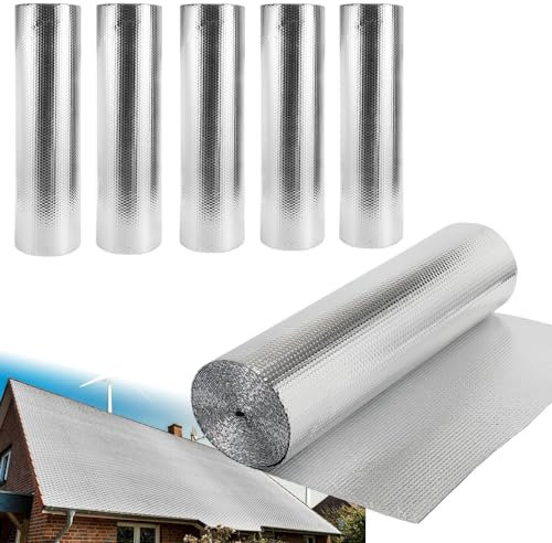 Ollewiellan Isolierfolie 1M X 60M Reflexionsfolie Heizung 60㎡ thermofolie Alu-Luftpolsterfolie Dämmfolie Isolierung für Wohnmobile Abstellräume Garagen Fenster Dächer Gewächshäuser