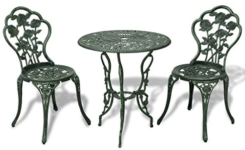 WEMYUFURN 3-TLG. Bistro-Set Aluminiumguss Grün, Outdoor-Sitzgruppe, Terrassen-Lounge-Set, Garten-Couchgarnitur - Wetterbeständig, Komfortabel - für Terrasse, Garten und Balkon