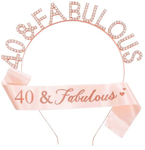 40th Birthday Sash and Birthday Crown Rose Gold Crystal Tiara Headband for Women 40th Birthday Decorations 40th Birthday Gift for Women Party Accessories