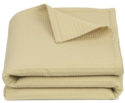 ZOLLNER Manta de Peluche de piqué 100% algodón, Beige.