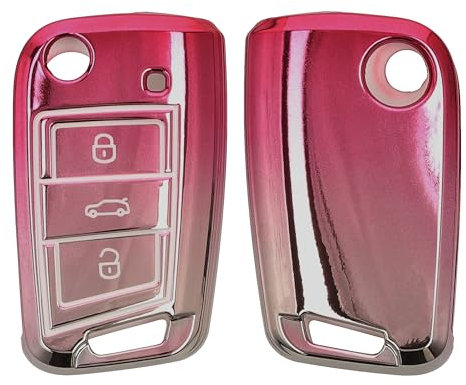 kwmobile Autoschlüssel Hülle kompatibel mit VW Golf 7 MK7 3-Tasten Autoschlüssel - Schlüsselhülle Silikon Cover - Rosa matt Silber