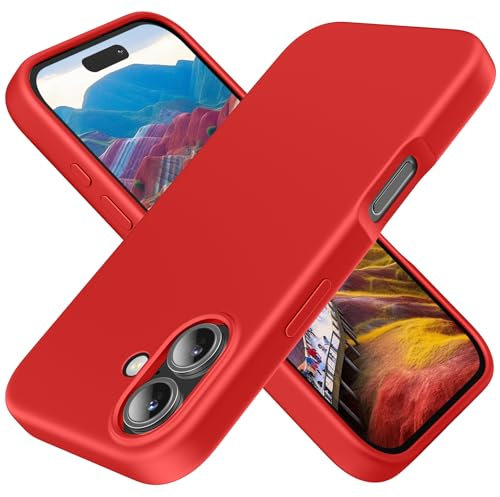 TAXXOE Silicone Case Compatible with iPhone 16 Case Soft Ultra Slim Protective Shockproof Liquid Silicone Phone Case,Anti-Scratch Microfiber Lining, 6.1 Red