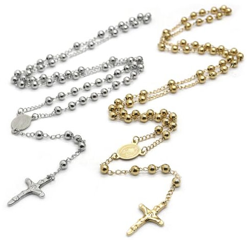 2 Stück Rosenkranz kette, rosenkranz katholisch kette, rosenkranz, Kreuz Religiöses Amulett für Männer Frauen (Gold+Silber)