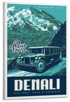 YQCQCS Denali National Park Alaska Vintage Reiseposter Bustouren Leinwand Kunst Poster Bild Wanddekoration Malerei Poster Dekorative Poster