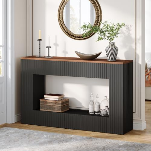 Tribesigns Table console moderne, 140 x 30 x 85 cm, table de couloir, table basse étroite avec rangement, table basse en bois pour entrée, couloir, salon, noire