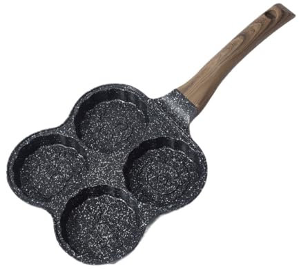 Tissting Padella Pancake Antiaderente, Piastra Omelette a 4 Fori in Lega di Alluminio con Riscaldamento Rapido e Maniglia Isolante per Colazione e Cucinare su Gas