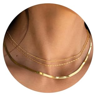 Senteria 3Pcs Goldkette Damen 14K Vergoldet Kette Gold für Frauen geschenk Stapelbar Choker Kette Frauen Leichte Halskette Damen Gold