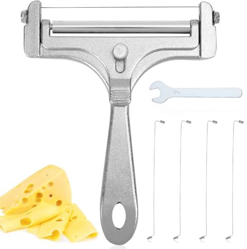 6 St Käsehobel-Set, Edelstahl Käseschneider aus Draht mit 4 Zusätzlichen Drähten und Schraubenschlüssel Handkäsehobel Butterschneider Lebensmittelhobel für Blockkäse (Mattiertes Silber)