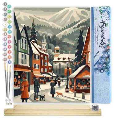 Figured'Art Peinture par Numéro Adulte avec Cadre Marché de Noël dans la Vallée - Activité Manuelle Kit de Loisir Créatif DIY Numéro d'Art Complet - 40x50cm avec châssis en bois à monter