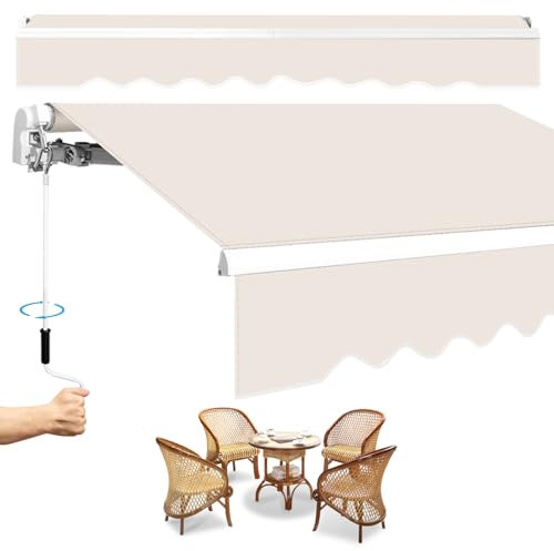 Jopassy Gelenkarmmarkise, 350x300cm Einziehbare Markise mit Handkurbel Anti-UV und Wasserfest, Winkel einstellbar 30 Grad, Erfordert Montage inkl. Wandhalterung, Beige