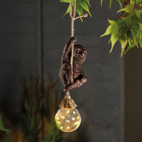 Festive Lights 34 cm Bronze Solar Hängeleuchte Faultier mit 12 warmweißen LEDs - Außenornament, wetterbeständig - IP44 dekorative Funktion für Bäume, Pergolen, Zäune, Terrassen & Balkon