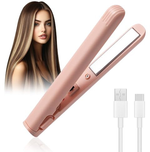 LYPPUL Plancha de pelo inalámbrica 2 en 1, plancha y alisador de pelo, mini plancha de pelo y rizador, plancha de pelo inalámbrica portátil, plancha de pelo de viaje