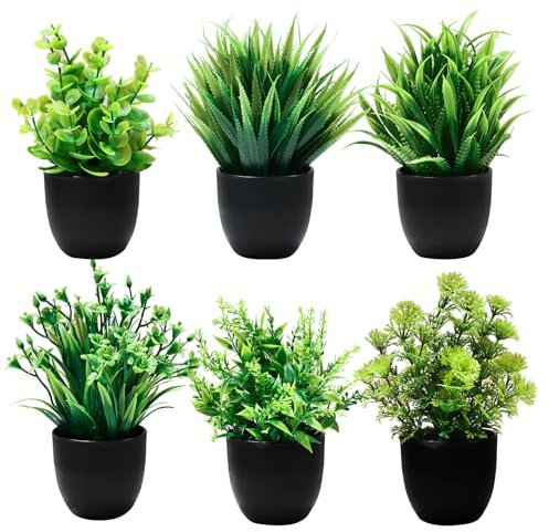 Taakige 6 Piezas Plantas Artificiales,Pequeño Plantas Artificiales con Macetas,Plantas de plástico, pequeñas Plantas Verdes en Maceta para el hogar, Dormitorio, Cocina, decoración de Oficina
