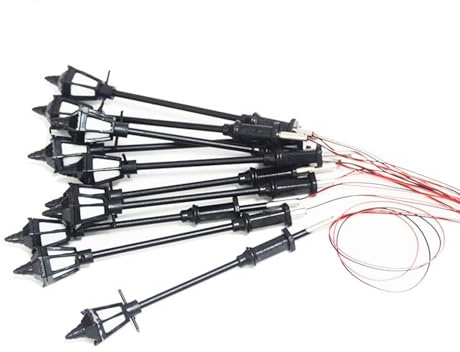 LED-Straßenlaternen im Maßstab 1:100 – 7,5 cm Modelleisenbahnlampen mit warmweißen SMD-LEDs – komplett mit Drähten und Widerständen für 3 V-18 V Layouts (kompatibel mit HO/OO), 10 Stück