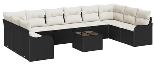 vidaXL Outdoor-Sofaset mit Kissen und Tisch in Schwarz und Creme, modulares Design. Eine Bequeme Sitzgelegenheit für 6 Personen. Wetterfestes Gartenmöbel für Terrasse, Lounge und Garten.