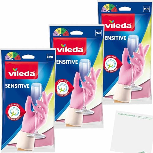 usy Bundle für Vileda Haushaltshandschuhe Extra Fine Sensitive 3er Pack (3 Paare, Größe M) Block