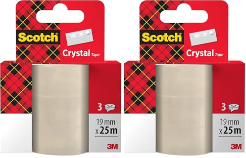 Scotch Crystal Tape, Refill Pack, 19 mm x25 m, 3 Rolls - Provides a Strong and Permanent Bond (Pack of 2)