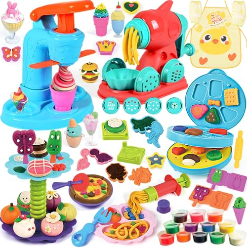 ZUSUZU Juego de Plastilina,Herramientas Plastilina para Niños,Moldes con Plastilina,Accesorios de Arcilla de Modelado,Hamburguesa+Helados Máquina+Pasta,Regalo di a Partir de 3 Años