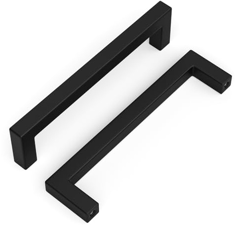 Goldenwarm 15 Pack Kitchen Cupboard Handles Black Kitchen Door Handles, 128mm(5Inch) Hole Centers Square Black Drawer Pulls Cabinet Hardware