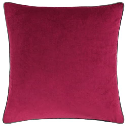 furn. Meridian Velvet Cushion Cover (Cranberry/Mocha - 45 x 45cm) | Soft velvet cushion cover with contrast piping and concealed zip. 45 x 45cm. Cushion cover only.