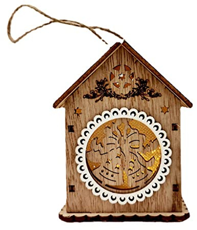 Casa de madera con luz LED de Navidad, eficiencia energética, decoración interior y exterior, decoración de árbol de Navidad, decoración festiva para fiestas