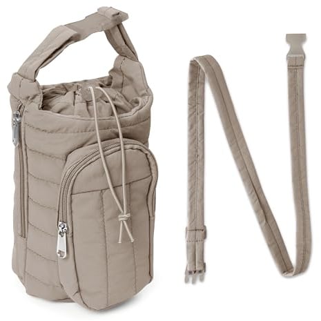 GwaOery Wasserflaschentasche Isolierte Wasserflaschenhalterung mit verstellbarem Schultergurt und Tasche Umhängetasche zum Wandern, Wandern, Campen, Reisen, Handyhalterung (Beige)