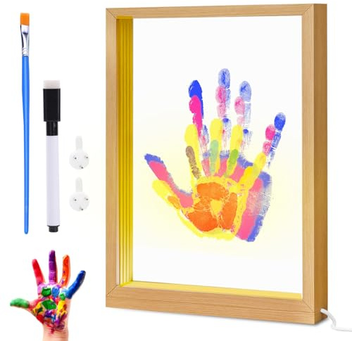 Handabdruck Set Familie – Familien Geschenk DIY Abdruckset für 4 Personen mit Acrylrahmen, Warmlicht-USB, Personalisierte Geschenke Familie