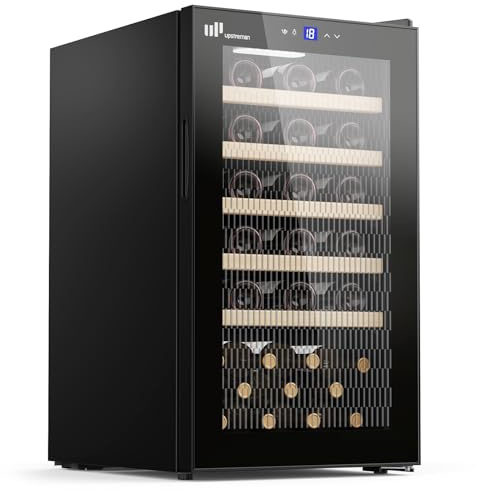 Upstreman Wine Fridge 41Bottle, Full Glass Door, W41-Black | 5°C - 20°C Adjustable, Built-in & Under-Counter Fit, Double Glazing, Touch Control Panel, LED Lighting