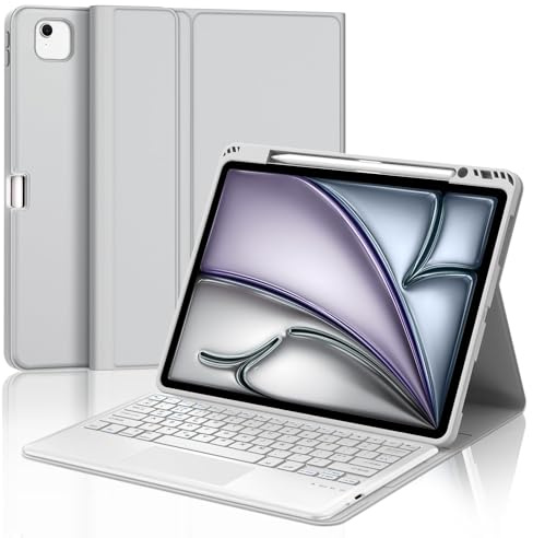 Custodia per tastiera con touchpad per iPad Air 13 pollici (M3 2025, M2 2024)/iPad Pro 12,9 pollici (6a/5a/4a/3a generazione), tastiera Bluetooth wireless con layout inglese, con cover sottile e