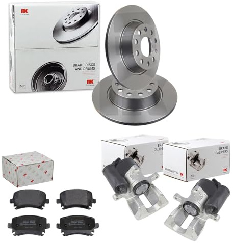 NK Bremsscheiben + Beläge + Bremssättel hinten | 2047133 + 224775 + 2147330 + 2147329 passend für Passat 3C B7 B6