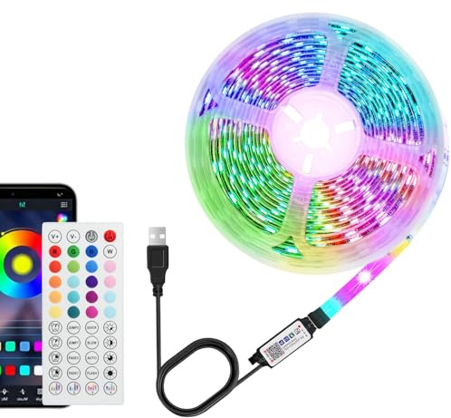 USB LED Strip 5m RGB TV Hintergrundbeleuchtung für 65-75 Zoll Fernseher, App Fernbedienung Steuerung, Musik Sync Modus, Timer Funktion, Ambilight Band für Schlafzimmer Wohnzimmer Küche Deko Energiekl