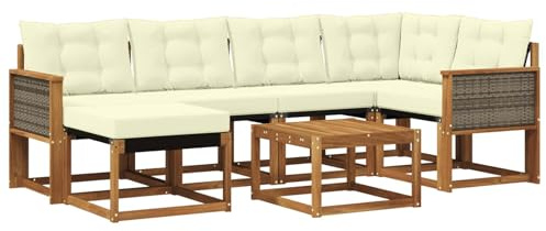 vidaXL Outdoor-Sofagarnitur mit Kissen 7 pcs Natur und Creme, Garten-Sofa-Set, Moderne Outdoor-Möbel, Elegante Patiositzgelegenheiten, robuste Textilene-Sofas