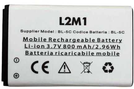 L2M1 Batteria per Brondi Amico Prezioso/Amico Stiloso/Supplier Model BL-5C Li-ion 3.7V 800mAh 2.96Wh