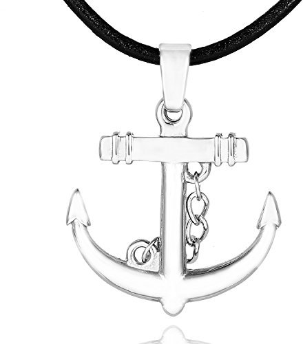 DonDon Herren Lederkette Leder Halskette 50 cm mit Edelstahl Anhänger Anker groß