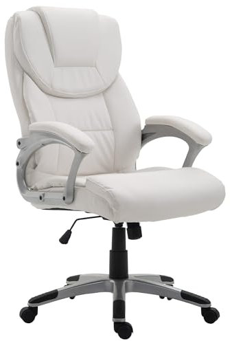 CLP Bürostuhl Texas V2 Mit Kunstlederbezug I Drehstuhl Mit Armlehnen I Chefsessel Mit Wippmechanismus Belastbar Bis 120 kg, Farbe:weiß