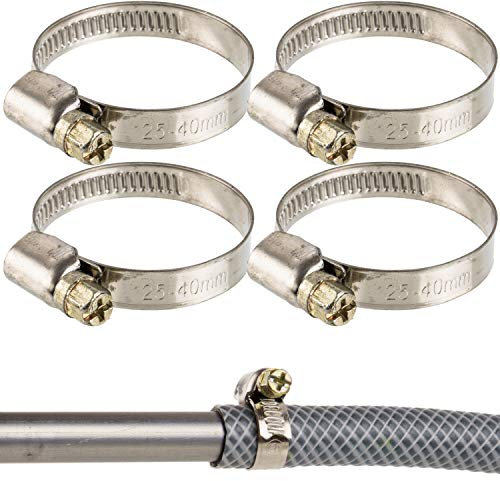Schlauchschellen mit Schneckenantrieb, 4 Stück, Spannbereich Ø 25-40 mm, für 1 1/4 Schläuche, W2 Edelstahl, Kreuzschlitz SW7, 9 mm Bandbreite, Fixierung von Waschmaschine, Spülmaschine Anschluss