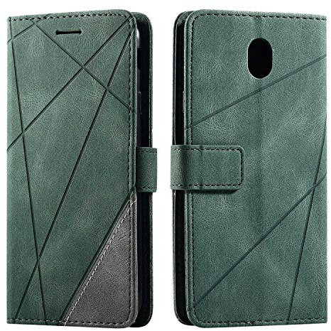 SONWO Hülle für Samsung Galaxy J7 2017, Premium Leder PU Handyhülle Flip Case Wallet Silikon Bumper Schutzhülle Klapphülle für Galaxy J7 2017, Grün