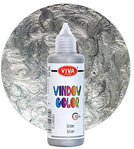 Viva Decor Window Color (Silber, 90 ml) Fenstermalfarben für wieder abziehbare Bilder und Sticker für Deko, Spiegel, Fliesen, Vasen und Fenster - Made in Germany