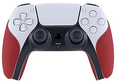 eXtremeRate PlayVital Red Anti-Skid Sweat-Absorbent Controller Grip for ps5 Controller,Professional Textured Soft Rubber Pads Handle Grips for ps5 Controller