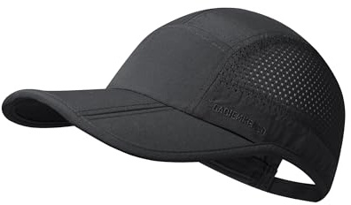 GADIEMKENSD Men Outdoor Hat Reflective Folding Running Sport Hats Summer Cool UPF 50 Sun Unstructured Baseball Caps for Men Women Breathable Light Quick Dry Travel Golf Hat Black