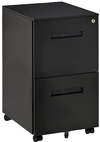 Vinsetto Metal Mobile File Cabinet with Wheels, Lockable 2 Drawer Filing Cabinet for A4, Legal, Letter, Compact Under Desk Storage Unit with Pre-Assembled Body for Home Office, 39 x 48 x 67cm, Black