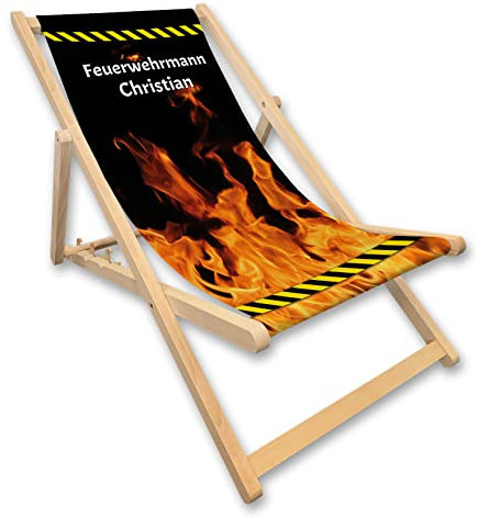 Unikatolo Liegestuhl mit Name, Feuerwehr, Feuerwehrmann Geschenkidee Männer Frauen, Geburtstag personalisiert schwarz Flammen