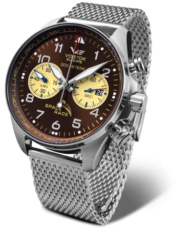 Vostok Europe Space Race Herrenuhr Chronograph mit Milanaiseband 20 ATM Datum 325A665-B