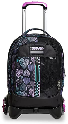 Trolley Scuola Seven Jack 3 Ruote - Patchyheart Girl Ragazza - Zaino Sganciabile - Doppio Uso
