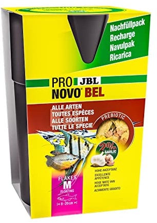 JBL PRONOVO BEL FLAKES, Hauptfutter für alle Aquarienfische von 8-20 cm, Fischfutter-Flocken, Größe M, 750 ml Nachfüllpack