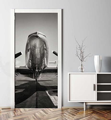 MyMaxxi - Tür bekleben mit Türtapete Türposter Türfolie Selbstklebend 90x200 Flugzeug Front - Tür verschönern Türaufkleber Türklebefolie Himmel Luft Atmosphäre grau
