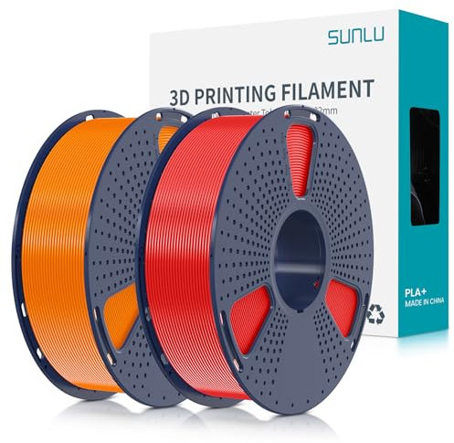 SUNLU PLA+ Filament 1.75mm 2KG, PLA Plus 3D Drucker Filament, Stärker belastbar, Neatly Wound,2 Spool 3D Druck PLA+ Filament, Maßgenauigkeit +/- 0.02mm,Rot+Orange